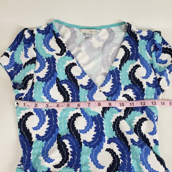 Boden Leaf Print Wrap Dress Blue Womens 4 R V Neck Short Sleeve Knee Length - Picture 11 of 11